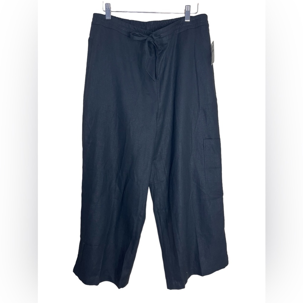 Coldwater Creek Womens Large Pants Linen Blend Capri Black NWT